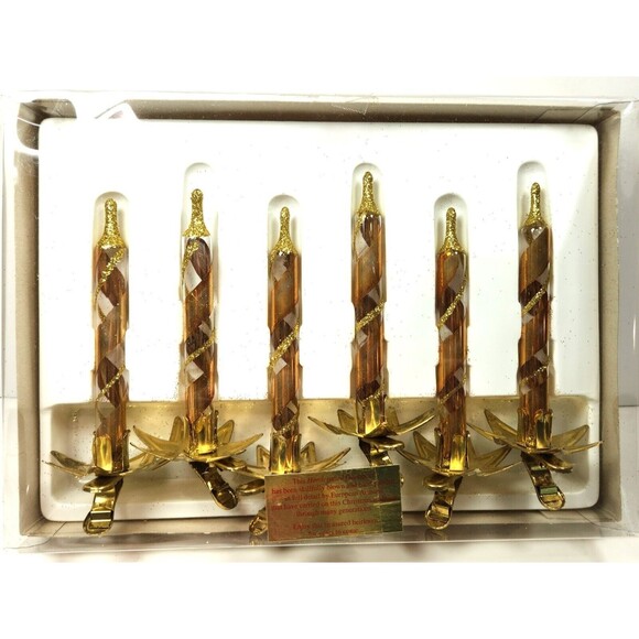 Italy Blown  Glass Candle Christmas Tree Ornaments Clip On Gold Dillard's - Picture 1 of 8
